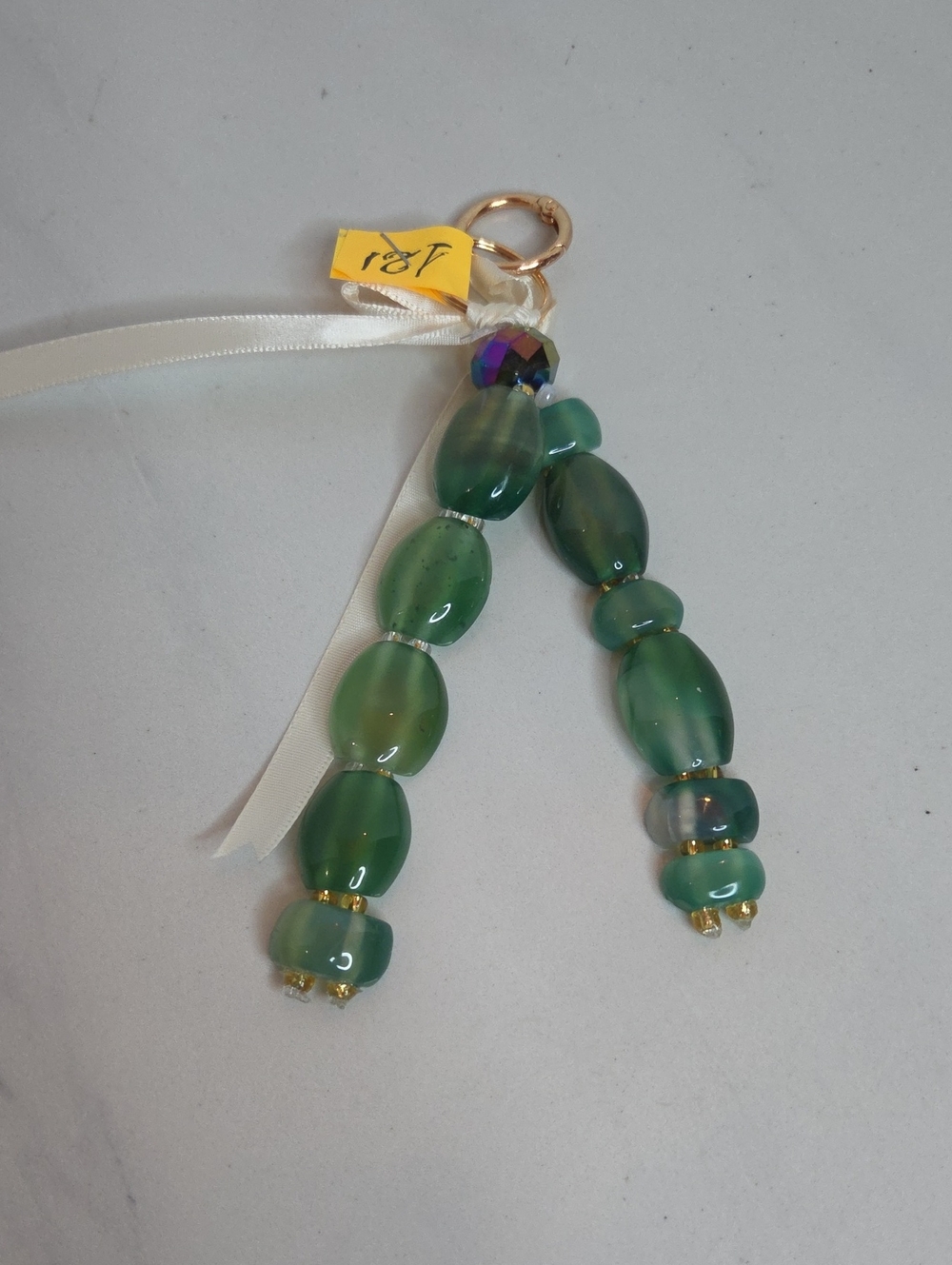 121 - Stone Green Glass Bead Bag Charm